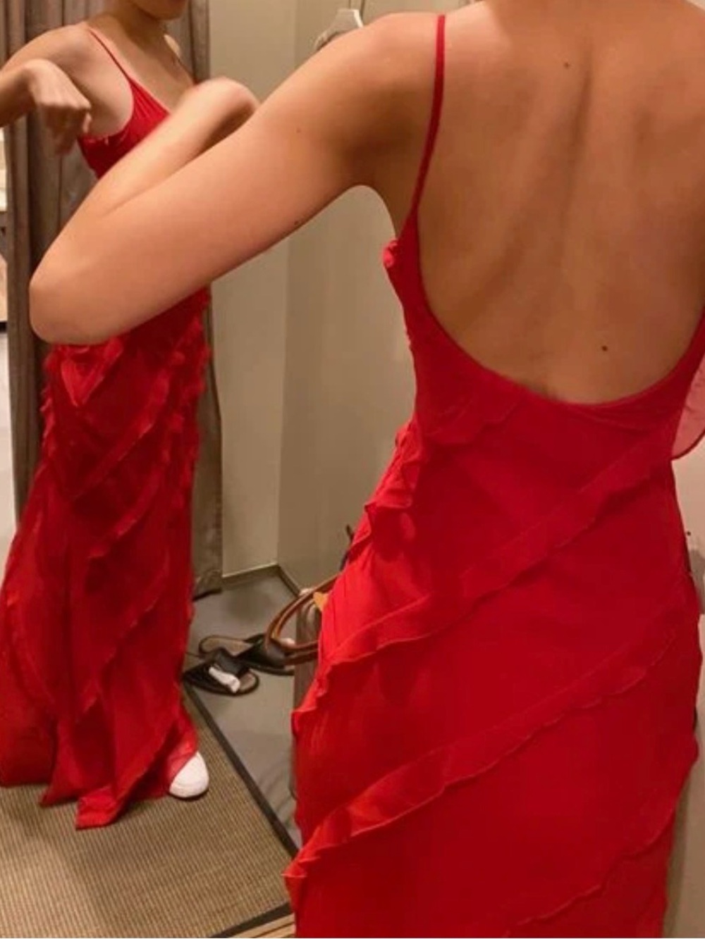Red Ruffled Slip Dress - Picture 2 of 6